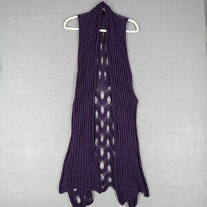 BCBGMAXAZRIA Long Open Sweater Womens M Plum Bohemian Textured Knit Layering